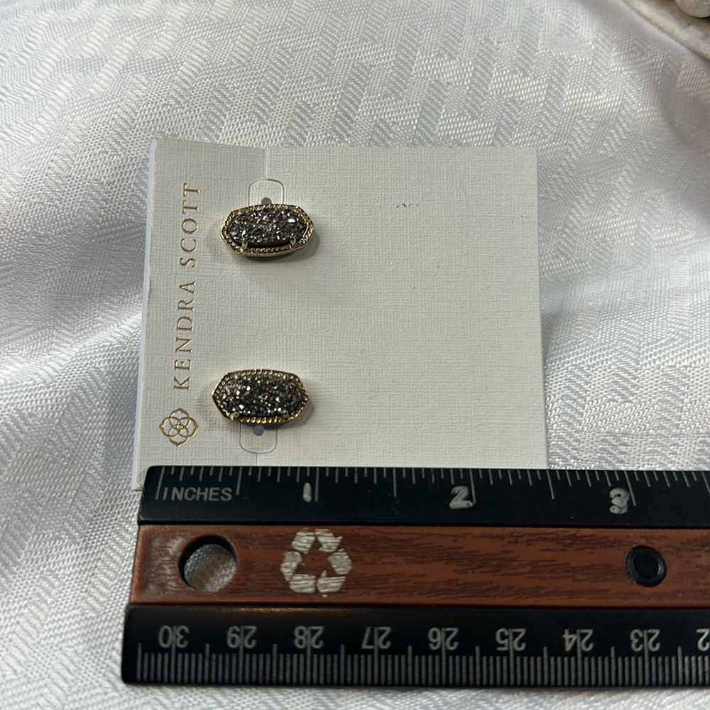 Kendra Scott earrings gray druzy gold Ellie studs - Picture 6 of 8
